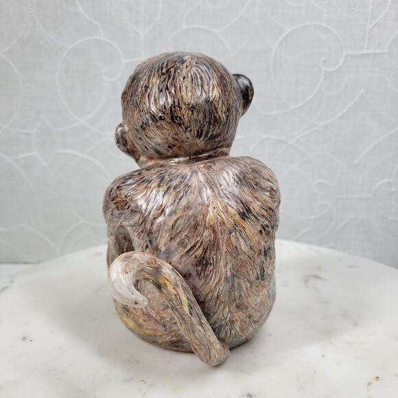 Vintage 1968 Monkey Sculpture 6" Brown Signed Beacox Ceramic Figurine Statue - Picture 12 of 16